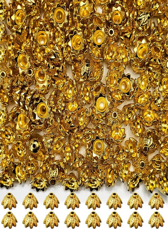 INDIKONB Gold Beads and Caps Combo | Golden Plated Beads for Jewellery, Aari Work, Rakhi Making, Embroidery Craft (Gold 2) - Image 1
